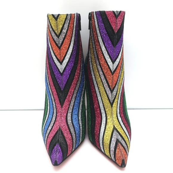 Christian Louboutin So Kate 100 Ankle Boots Multi Striped Glitter Size 37 NEW - Picture 3 of 10